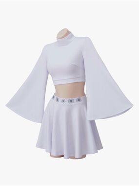 RocailleCos Princess Cosplay Leia Costume Adult Short White Dress Crop Top